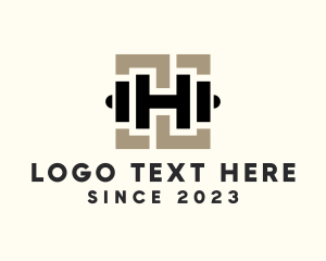 Barbell - Dumbbell Fitness Letter H logo design