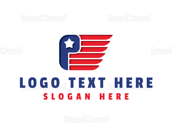 American Wings Flag Letter P Logo
