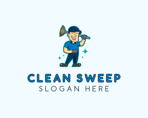 Mopping - Housekeeper Janitor Broom logo design