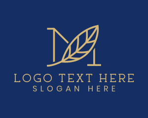 Plant - Gold Leaf Letter M logo design