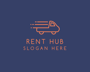 Rent - Orange Pickup Truck Monoline logo design