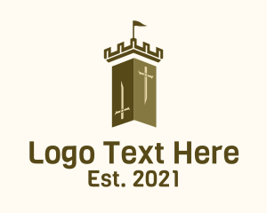 Fortress - Medieval Flag Tower logo design