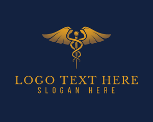 Doctor - Gold Serpent Wings Caduceus logo design