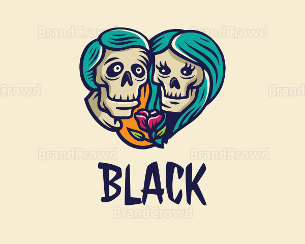 Skeleton Skull Lovers Heart Logo