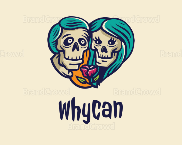 Skeleton Skull Lovers Heart Logo