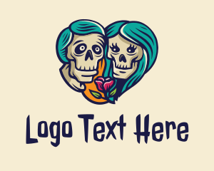 Online Dating - Skeleton Skull Lovers Heart logo design