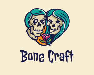 Skeleton - Skeleton Skull Lovers Heart logo design