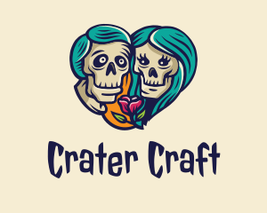 Skeleton Skull Lovers Heart logo design