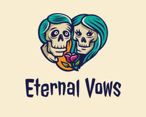 Marriage - Skeleton Skull Lovers Heart logo design