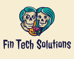 Skeleton Skull Lovers Heart logo design