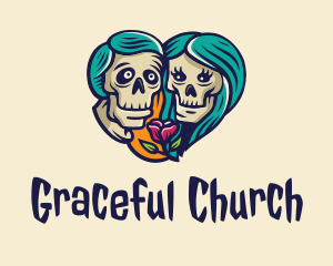 Skeleton Skull Lovers Heart logo design