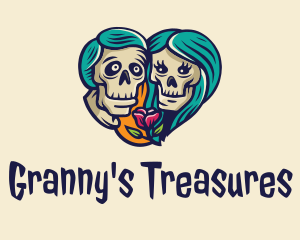 Grandmother - Skeleton Skull Lovers Heart logo design