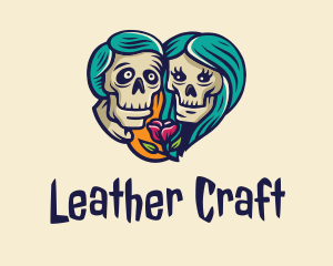 Skeleton Skull Lovers Heart logo design