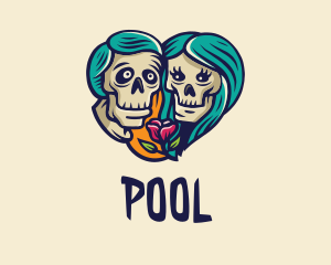 Female - Skeleton Skull Lovers Heart logo design