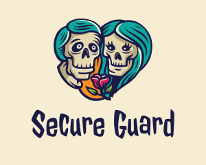 Scary - Skeleton Skull Lovers Heart logo design