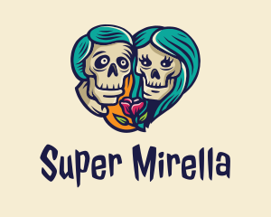 Skeleton Skull Lovers Heart logo design