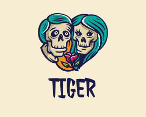 Skeleton Skull Lovers Heart logo design