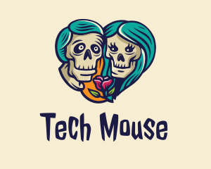 Skeleton Skull Lovers Heart logo design