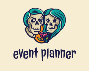 Skull - Skeleton Skull Lovers Heart logo design