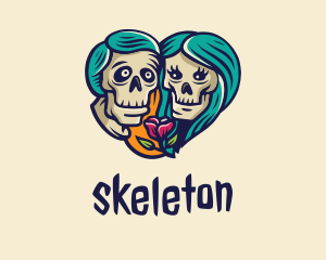 Skeleton Skull Lovers Heart logo design