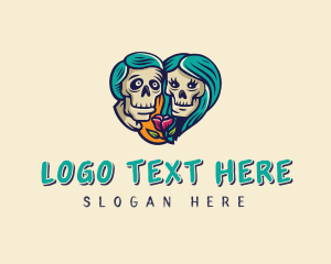 Skeleton Skull Lovers Heart logo design