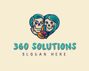 Skeleton Skull Lovers Heart logo design