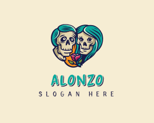 Skeleton Skull Lovers Heart logo design