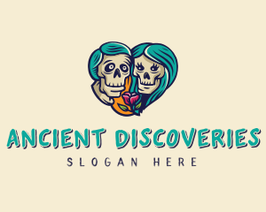 Skeleton Skull Lovers Heart logo design