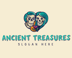 Skeleton Skull Lovers Heart logo design