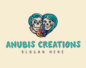 Skeleton Skull Lovers Heart logo design