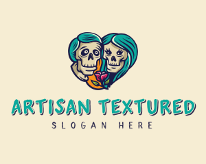 Skeleton Skull Lovers Heart logo design