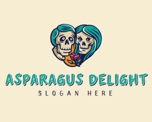 Skeleton Skull Lovers Heart logo design