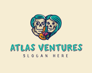 Skeleton Skull Lovers Heart logo design