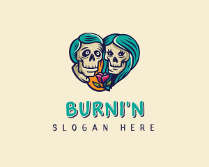 Skeleton Skull Lovers Heart logo design