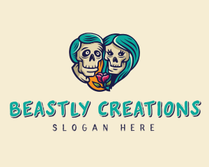 Skeleton Skull Lovers Heart logo design