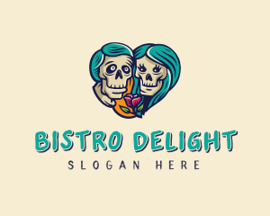 Skeleton Skull Lovers Heart logo design