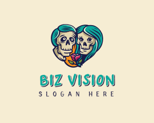 Skeleton Skull Lovers Heart logo design