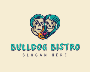 Skeleton Skull Lovers Heart logo design