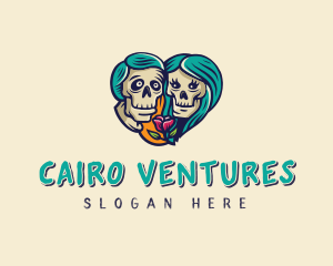 Skeleton Skull Lovers Heart logo design