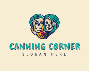 Skeleton Skull Lovers Heart logo design