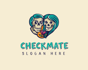 Skeleton Skull Lovers Heart logo design