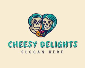 Skeleton Skull Lovers Heart logo design