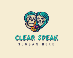 Skeleton Skull Lovers Heart logo design