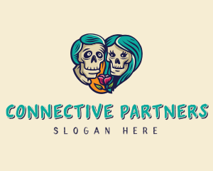 Relationship - Skeleton Skull Lovers Heart logo design