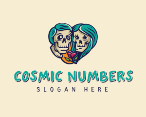 Skeleton Skull Lovers Heart logo design