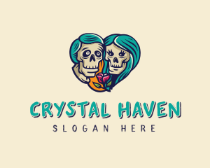 Skeleton Skull Lovers Heart logo design