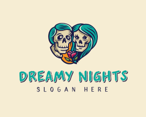 Skeleton Skull Lovers Heart logo design