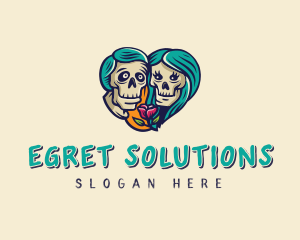 Skeleton Skull Lovers Heart logo design