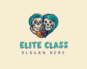 Skeleton Skull Lovers Heart logo design