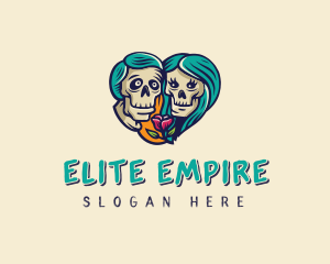 Skeleton Skull Lovers Heart logo design